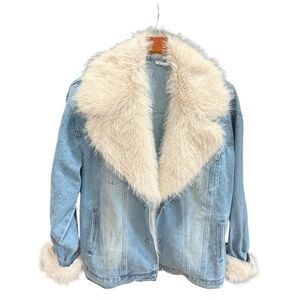 Denim Jacket with Detachable Faux Fur Trim